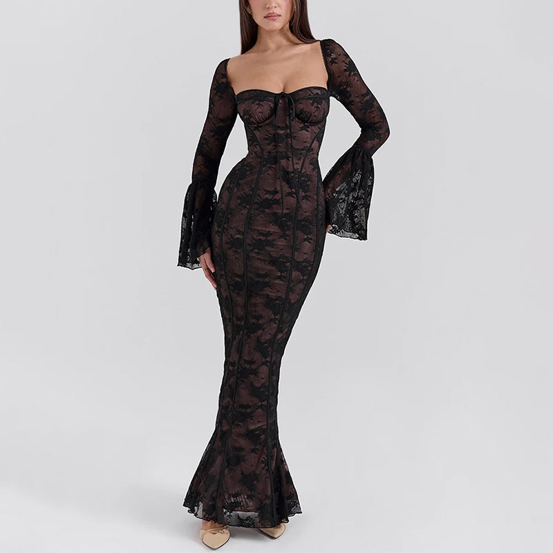 Gladys שמלת מקסי תחרה מחטבת