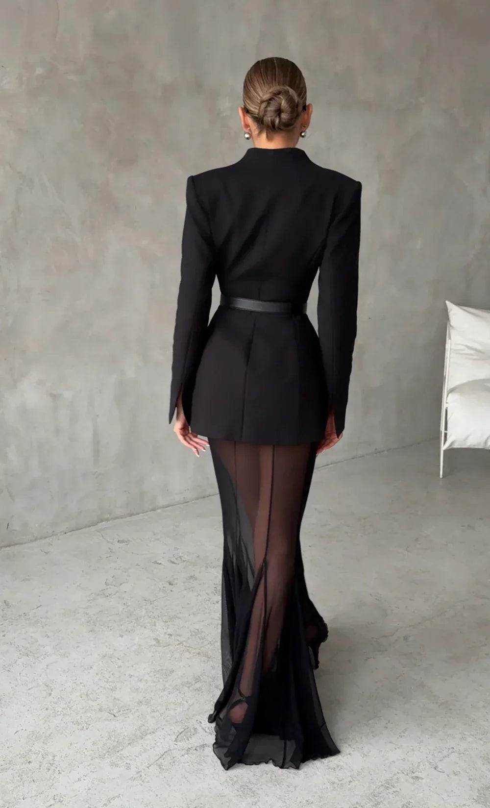 סט שני חלקים אלגנטי בלייזר וחצאית מקסי שיפון - אנסטסיה