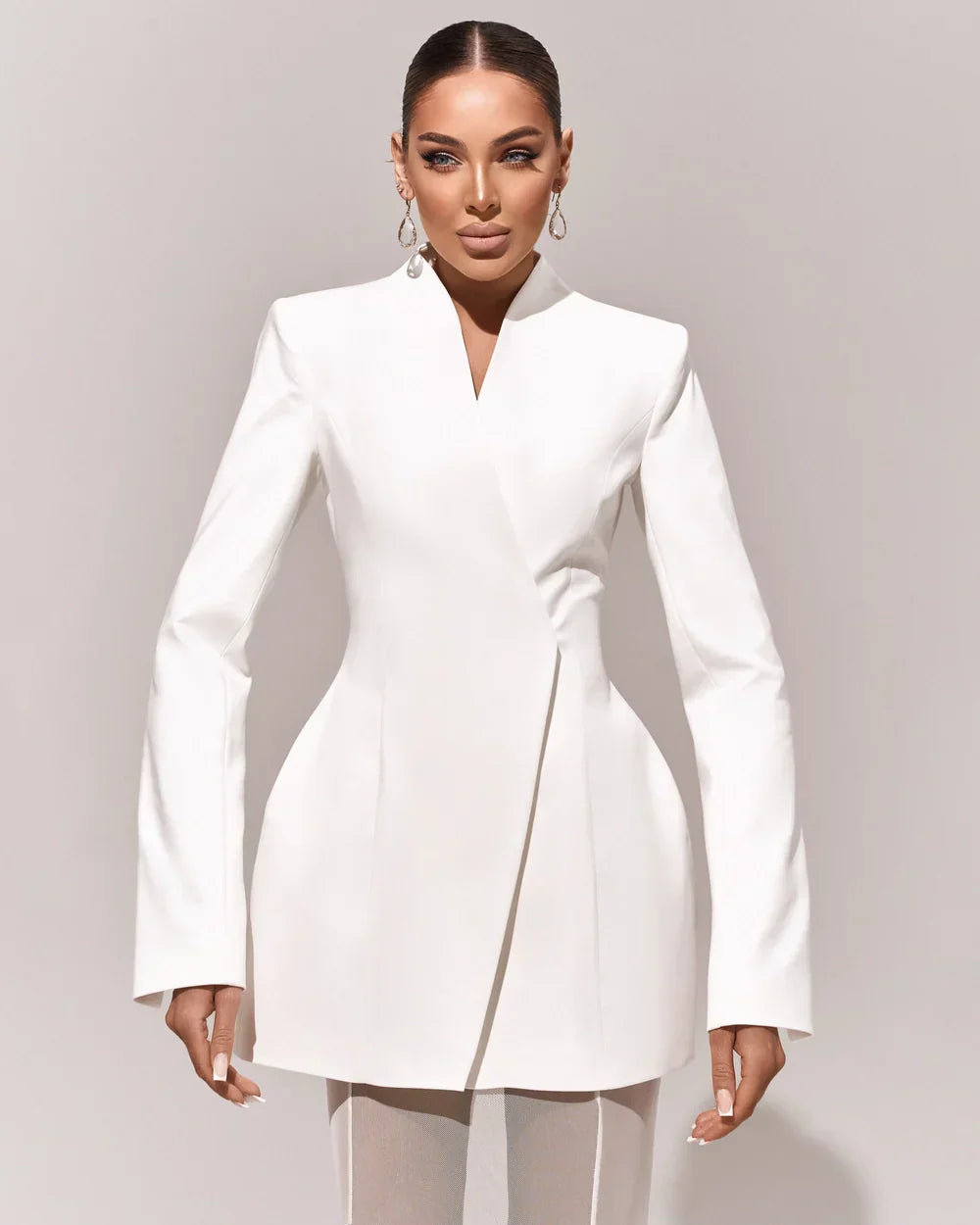 סט שני חלקים אלגנטי בלייזר וחצאית מקסי שיפון - אנסטסיה