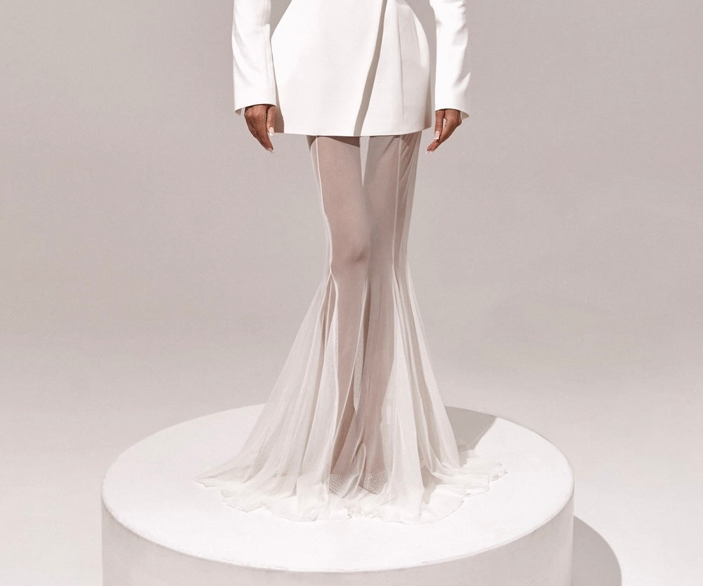 סט שני חלקים אלגנטי בלייזר וחצאית מקסי שיפון - אנסטסיה