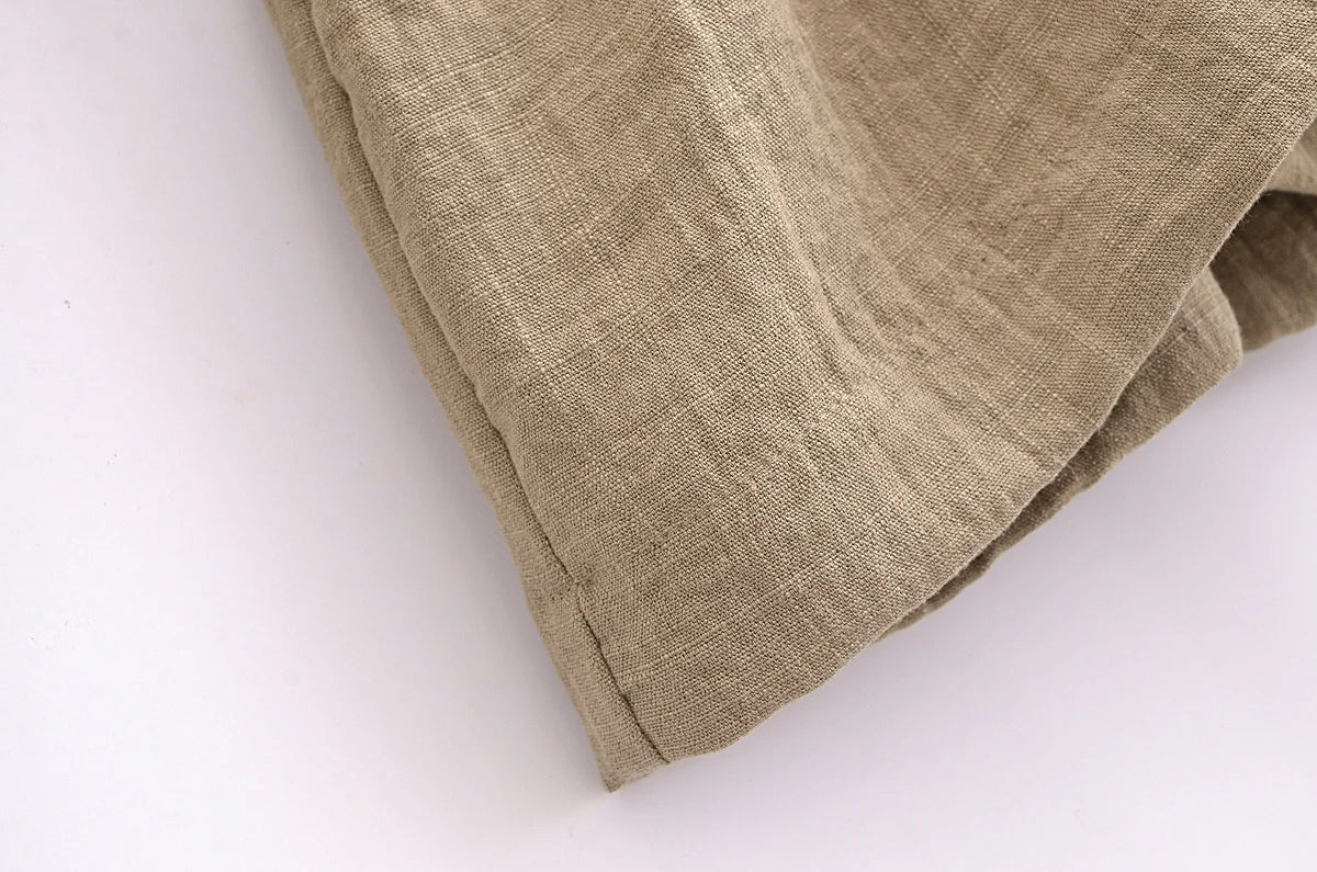 חליפת פשתן שני חלקים חולצת קשירה ומכנסיים ארוכים - אווה