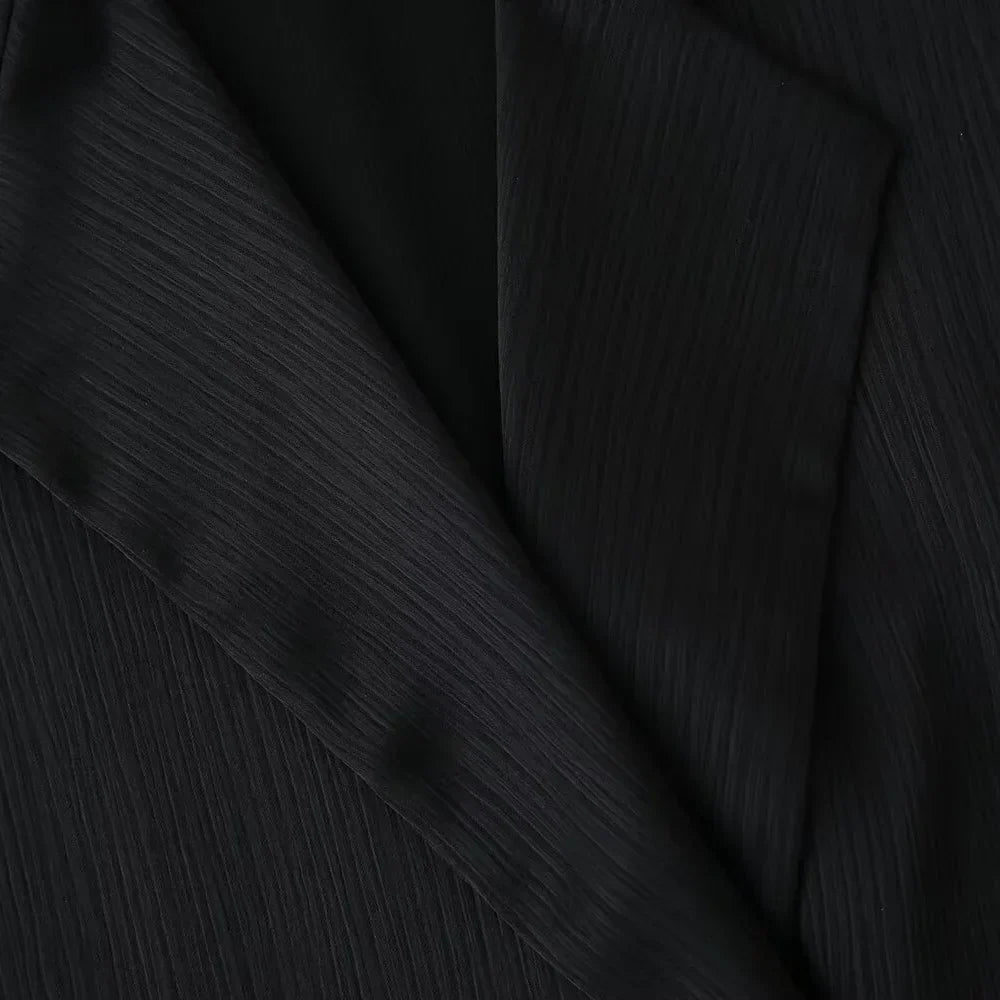 חליפת שני חלקים בד קרפ מבריק נעים מכנסיים ארוכים ובלייזר - ריקה