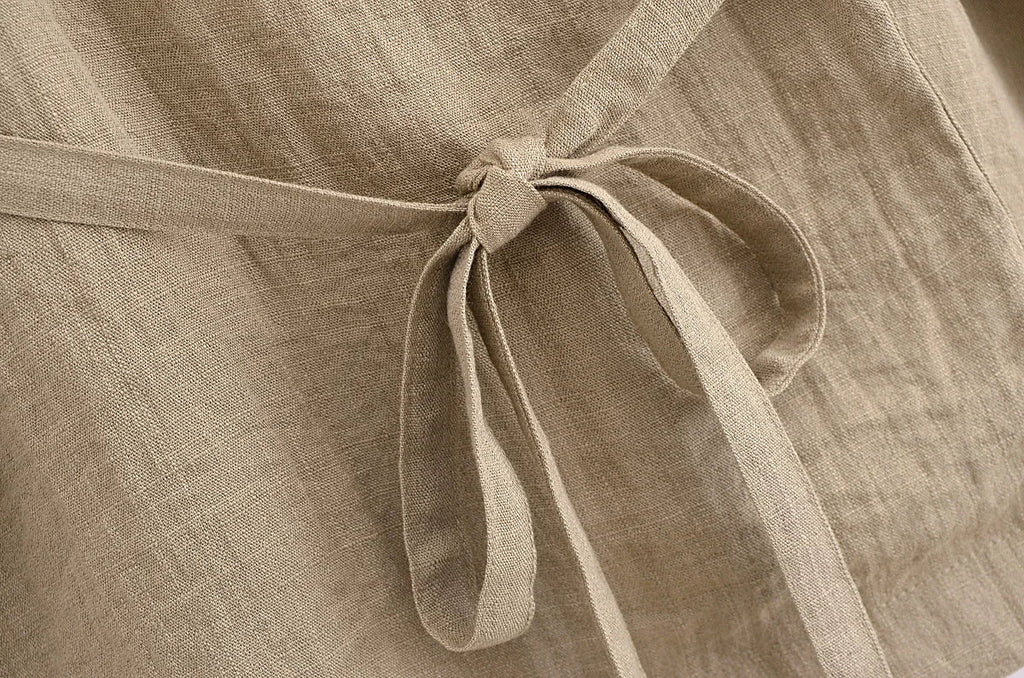 חליפת פשתן שני חלקים חולצת קשירה ומכנסיים ארוכים - אווה