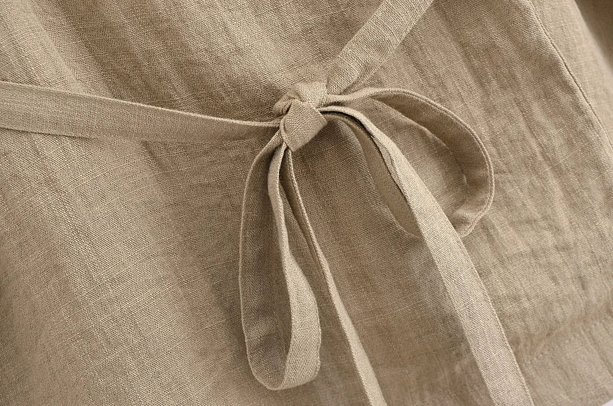 חליפת פשתן שני חלקים חולצת קשירה ומכנסיים ארוכים - אווה