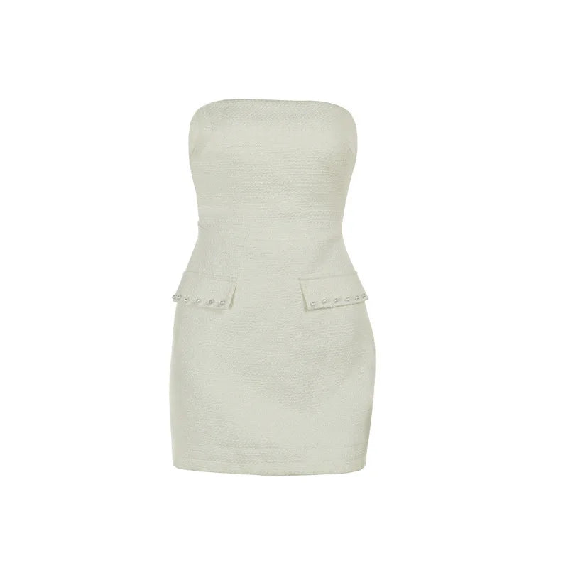 שמלת מיני סטרפלס בד ארוג + בלייזר קצר - ליאו