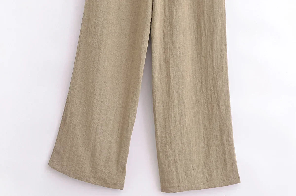 חליפת פשתן שני חלקים חולצת קשירה ומכנסיים ארוכים - אווה